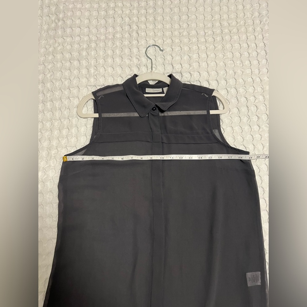 Halogen Gray Sheer Sleeveless Button-Front Blouse - Picture 7 of 9